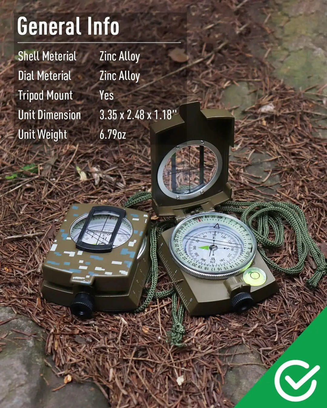 Professional Tactical Survival Military Compass With Lanyard Waterproof Impact Resistant Lensatic Sighting Compass for Hiking