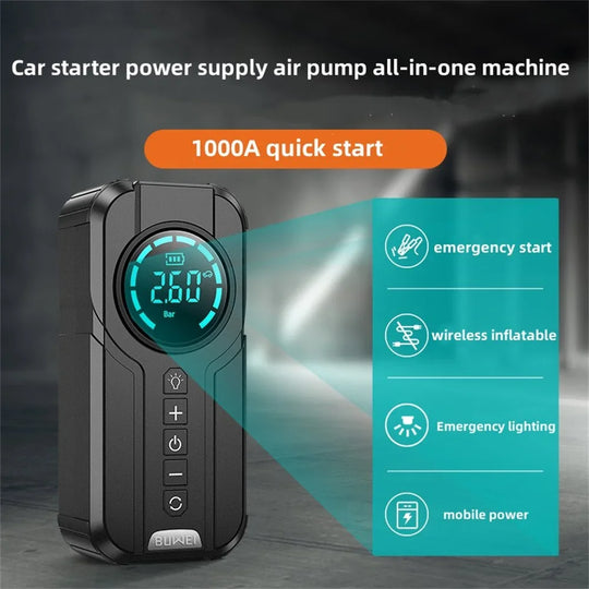 4-in-1 Multi-function Tool: Car Jump Starter, Air Pump, Power Bank, and Air Compressor