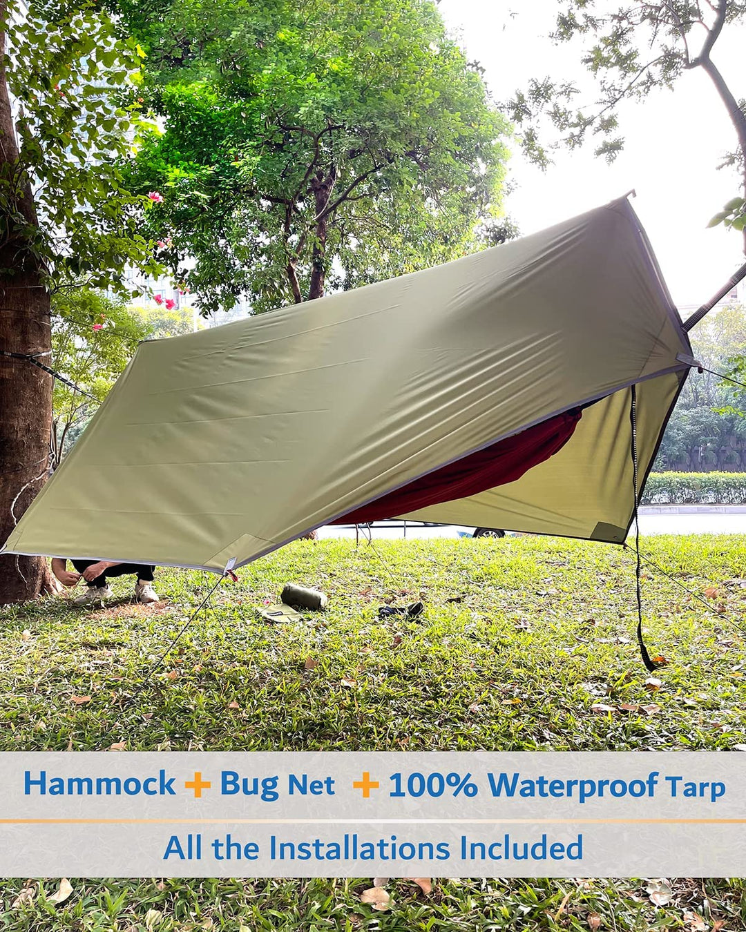 Portable Double Camping Hammock with Insect Net, Ideal for Outdoor Hiking and Travel - Includes Two 10ft Straps