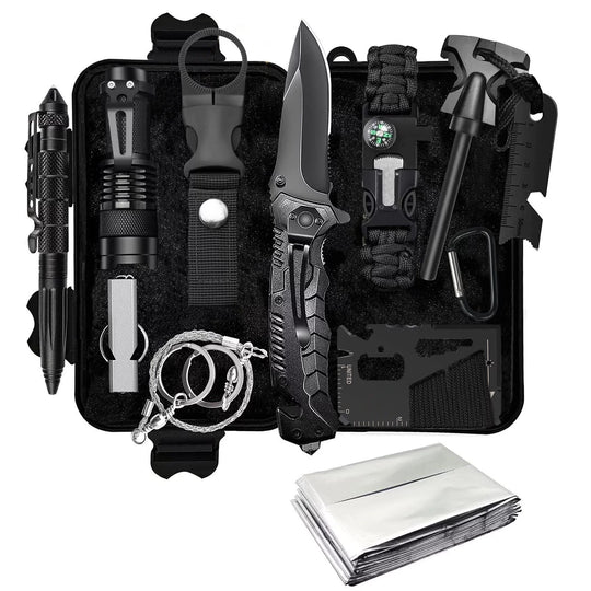 12-in-1 Professional Outdoor Survival Kit - Comprehensive Emergency Equipment and First Aid Tool Set for Hiking, Camping, Biking, and Climbing Adventures