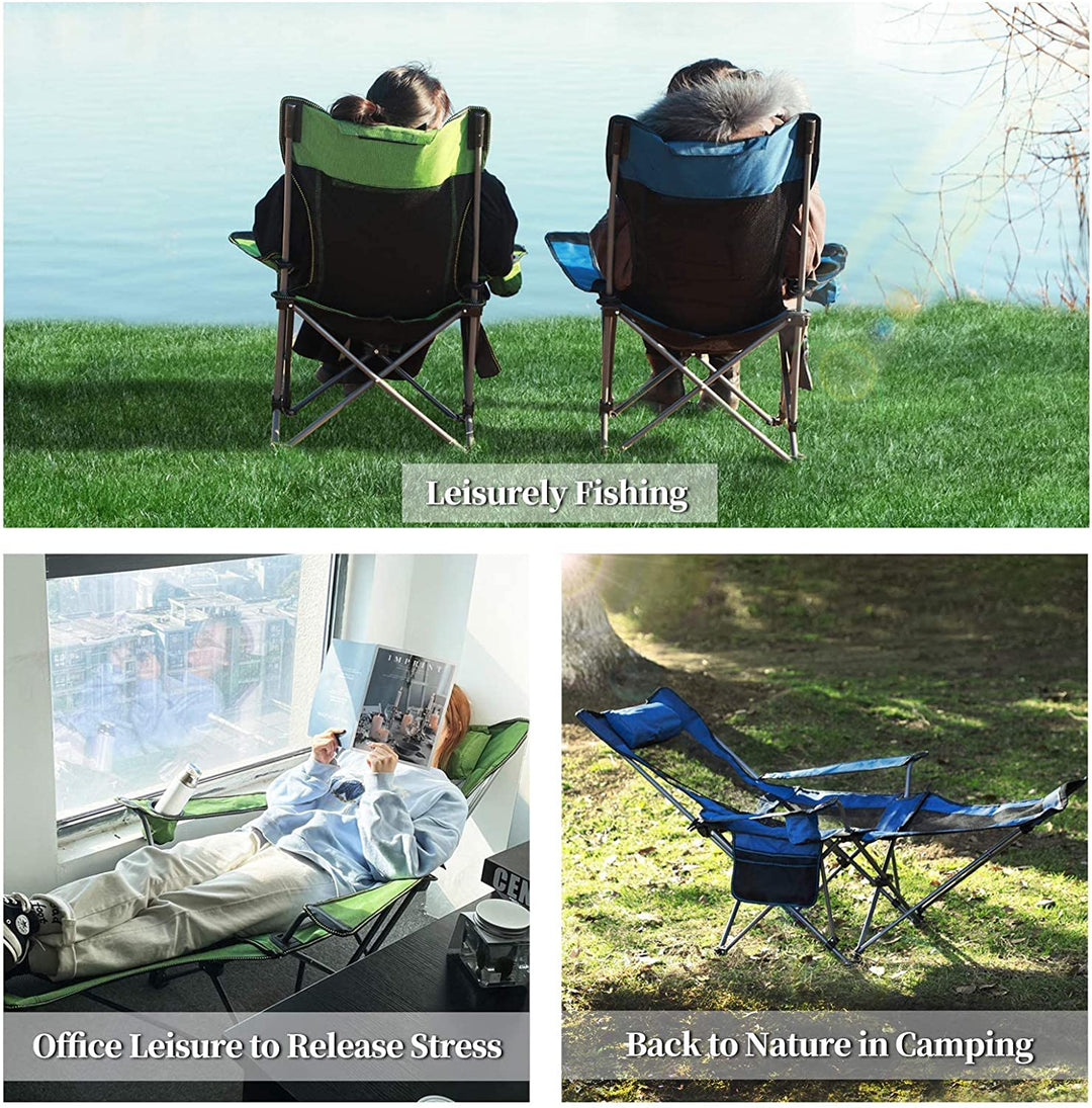 Deluxe Portable Reclining Camping Chair with Footrest, Headrest, and Storage Bag – Mesh Design, 330 lbs Weight Capacity