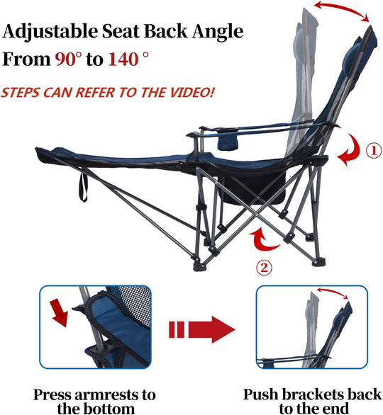 Deluxe Portable Reclining Camping Chair with Footrest, Headrest, and Storage Bag – Mesh Design, 330 lbs Weight Capacity