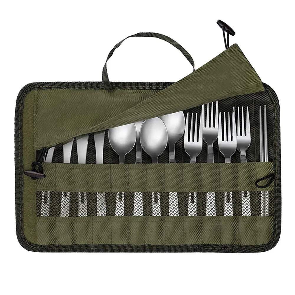 Outdoor Camping Cutlery Storage Bag Portable Roll Up Pouch Bag Cutlery Storage Water Resistant Case for Forks Spoons Chopstick