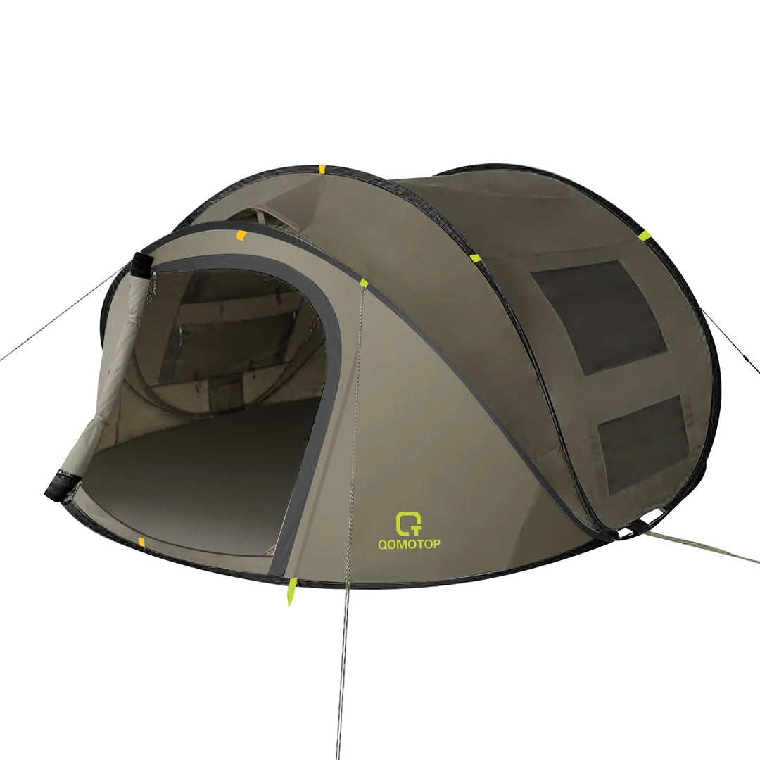 4-Person Instant Waterproof Camping Tent with Automatic Setup and Large Side Screen Windows, Green