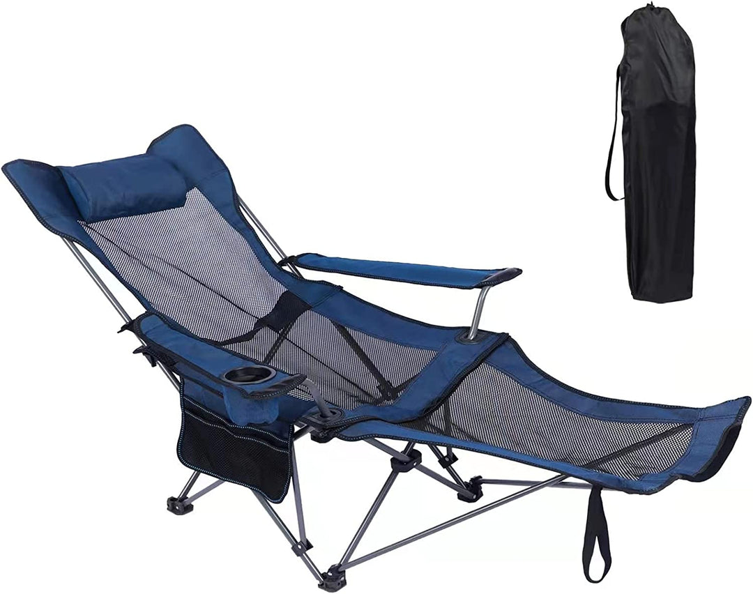 Deluxe Portable Reclining Camping Chair with Footrest, Headrest, and Storage Bag – Mesh Design, 330 lbs Weight Capacity