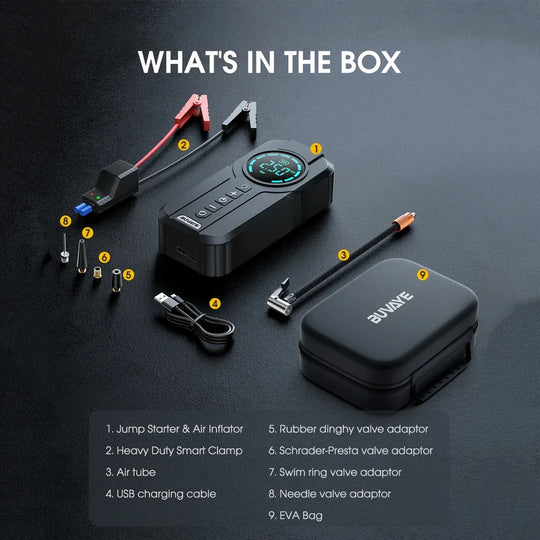 4-in-1 Multi-function Tool: Car Jump Starter, Air Pump, Power Bank, and Air Compressor