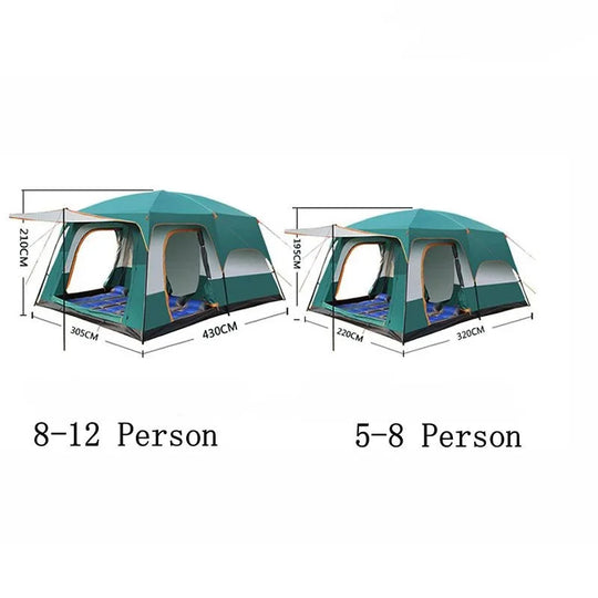 Outdoors Camping Tent 2 Room Large Space for 5-8 Person Weatherproof Camping Family Tents Portable Travel Tour Tents