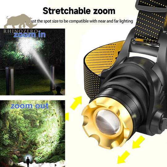 Rechargeable Tactical LED Headlamp - 9900 Lumens, 3 Adjustable Modes, Zoom Function for Adults