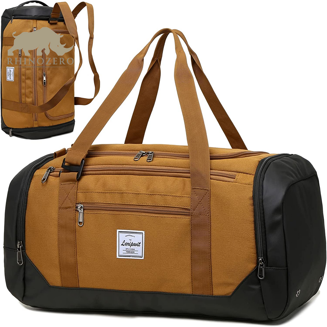 40L Travel Duffle Bag for Men and Women - Medium Sports Gym Bag with Wet Pocket and Shoe Compartment, Ideal for Weekend Getaways and Overnight Trips, Brown