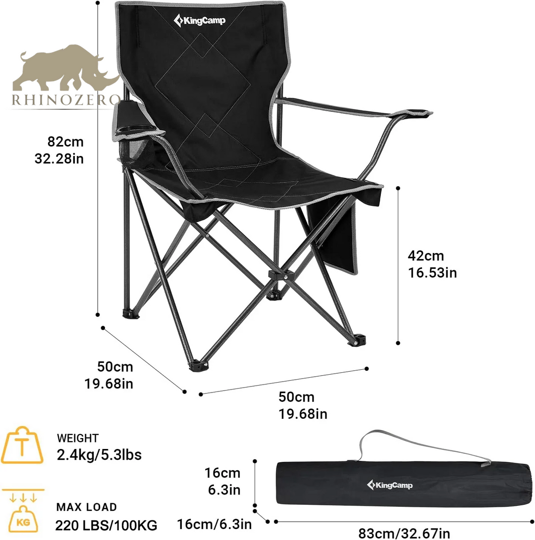 Portable Folding Camping Chair for Adults - Black, Supports Up to 220 lbs