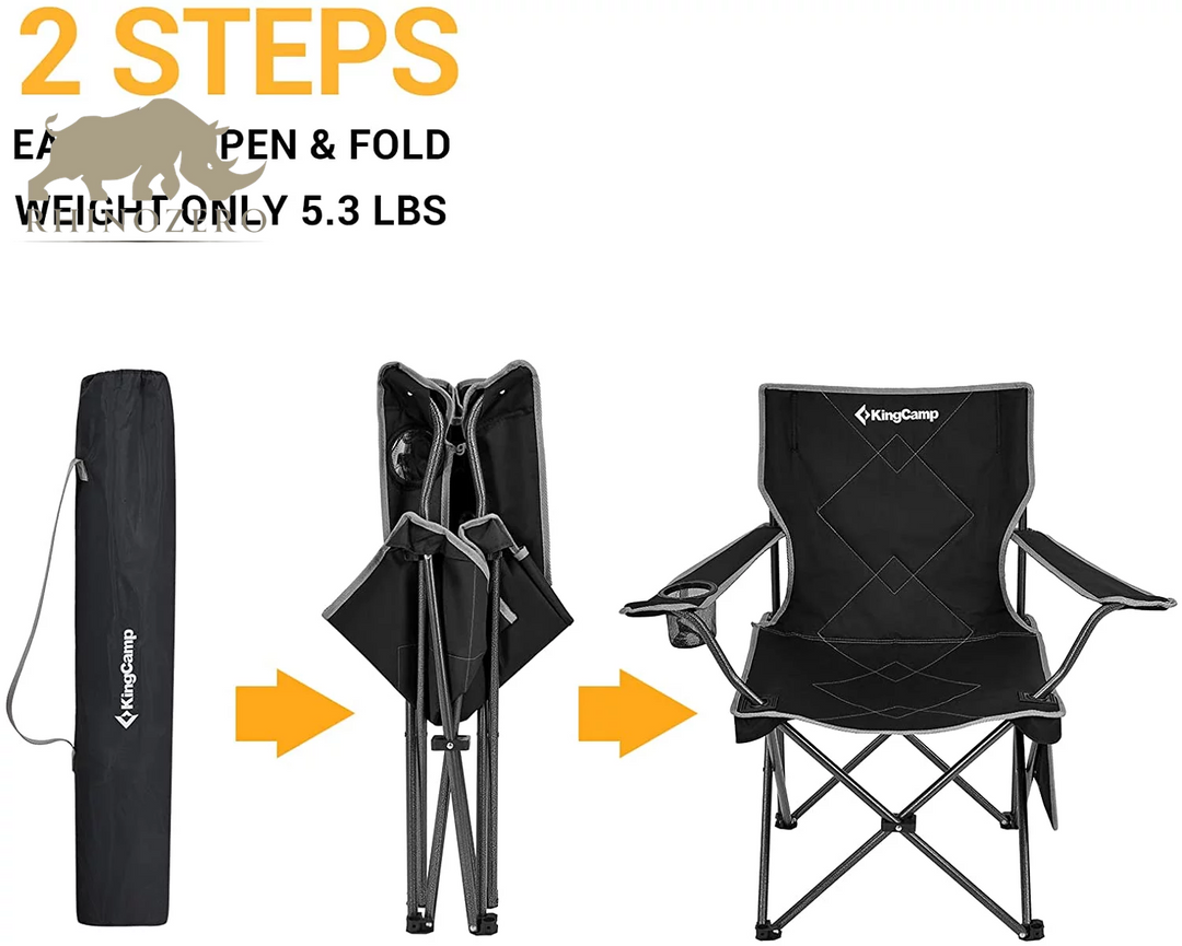 Portable Folding Camping Chair for Adults - Black, Supports Up to 220 lbs