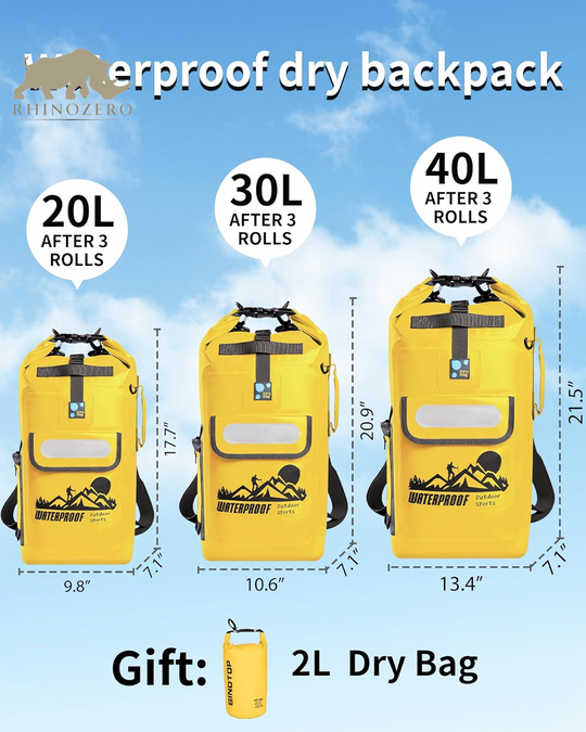 Waterproof Dry Bag Backpack - Floating Design Available in 20L, 30L, and 40L for Men - Ideal for Kayaking and Outdoor Activities