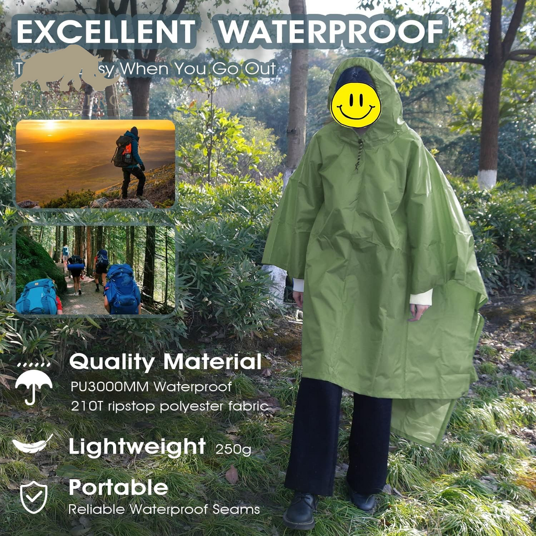 Waterproof Lightweight Reusable Hooded Poncho - Unisex Raincoat for Hiking, Camping, and Emergency Use