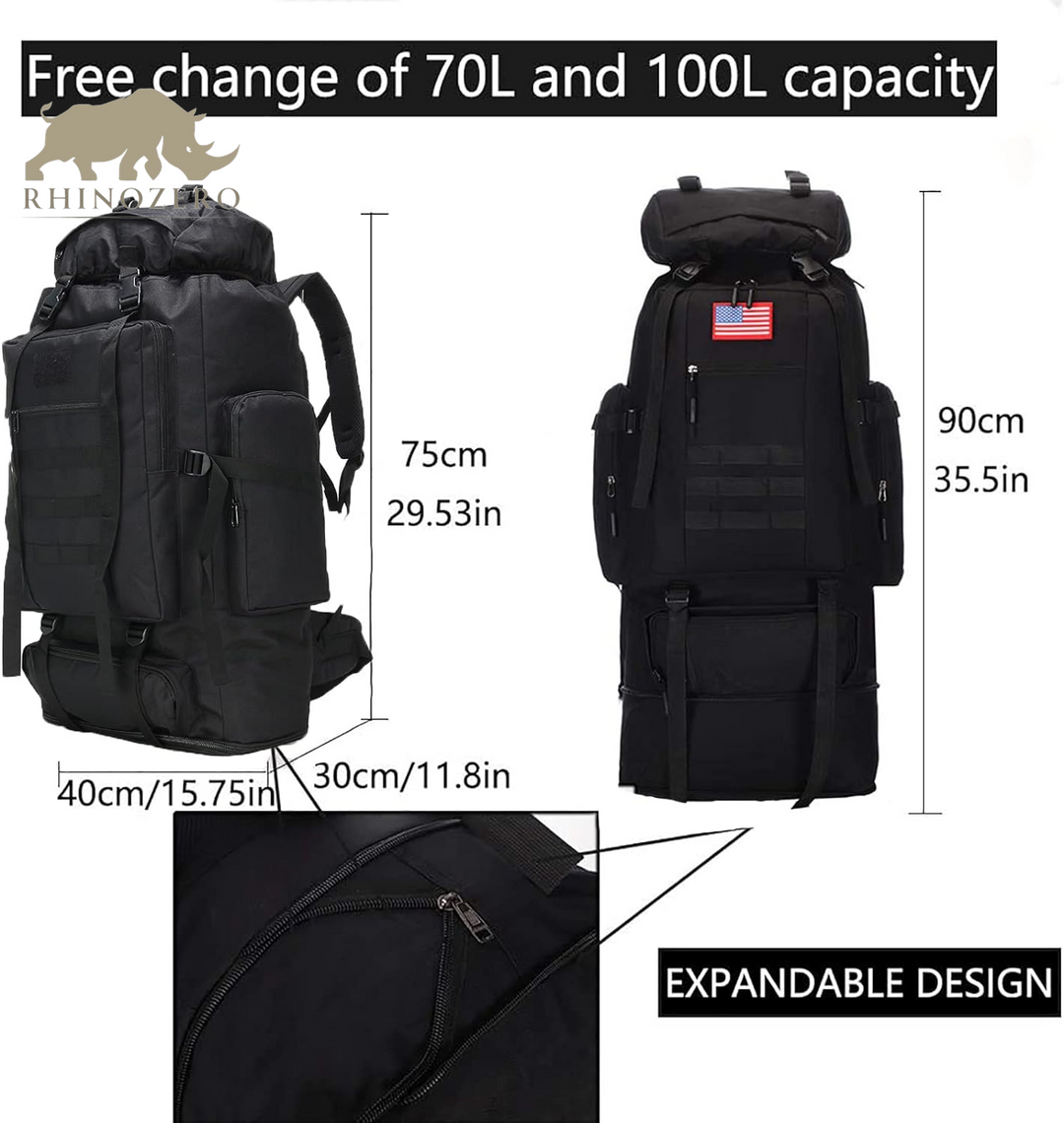 Men's 70L/100L Military Rucksack - Molle 3-Day Assault Pack for Hiking and Camping