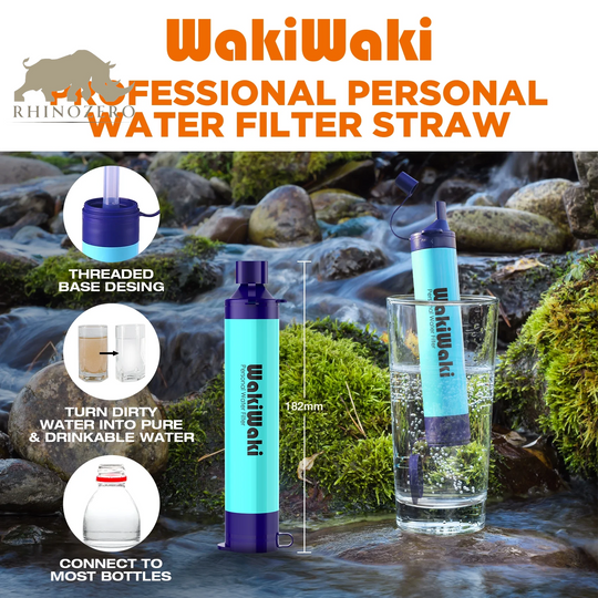 Portable Personal Water Filter Straw - Essential Water Purifier for Hiking, Camping, and Travel (Blue)