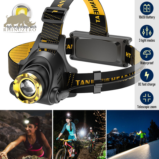 Rechargeable Tactical LED Headlamp - 9900 Lumens, 3 Adjustable Modes, Zoom Function for Adults