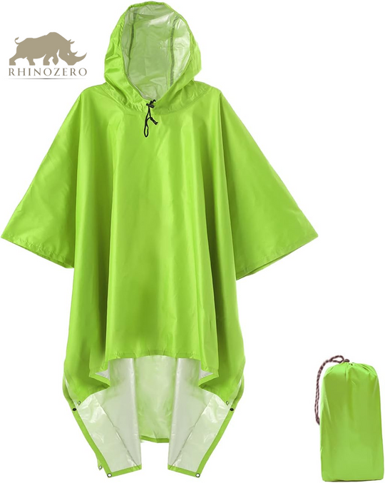 Waterproof Lightweight Reusable Hooded Poncho - Unisex Raincoat for Hiking, Camping, and Emergency Use