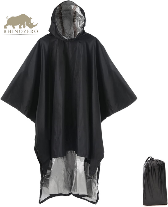 Waterproof Lightweight Reusable Hooded Poncho - Unisex Raincoat for Hiking, Camping, and Emergency Use