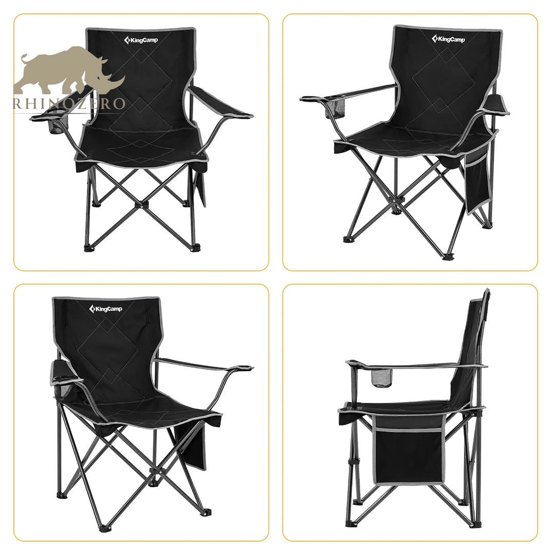 Portable Folding Camping Chair for Adults - Black, Supports Up to 220 lbs