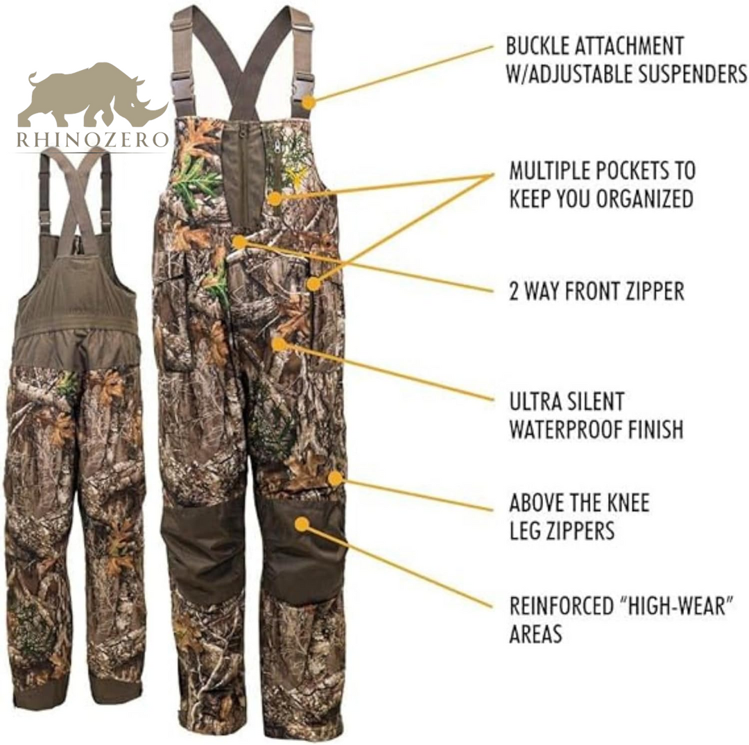 Men's Elite Camo Waterproof Hunting Bibs - Insulated Camouflage Overalls for Cold Weather Conditions