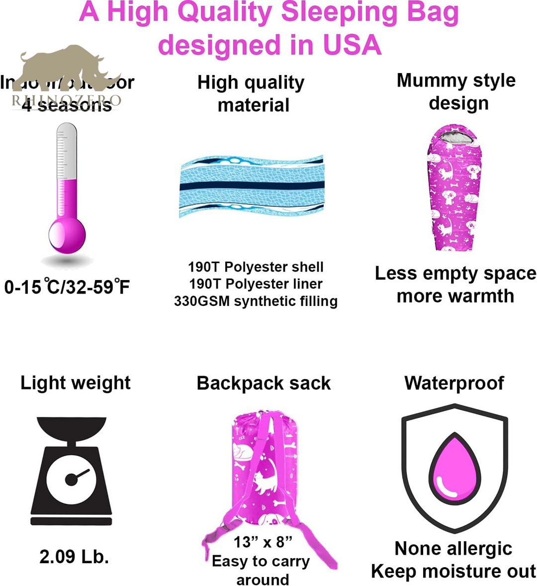 Lightweight Mummy-Style Sleeping Bag for Youth and Kids | Suitable for Indoor and Outdoor Use | Temperature Range: 32°F to 59°F