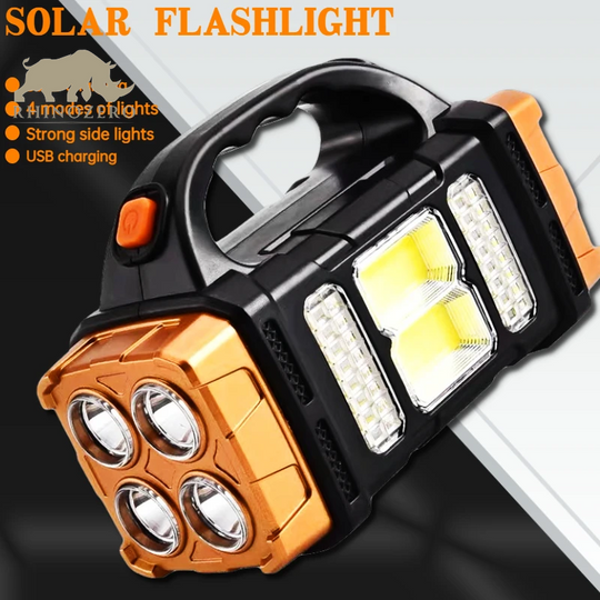 Professional Solar LED Flashlight - Portable, USB Rechargeable, Waterproof COB Torch for Camping and Hiking