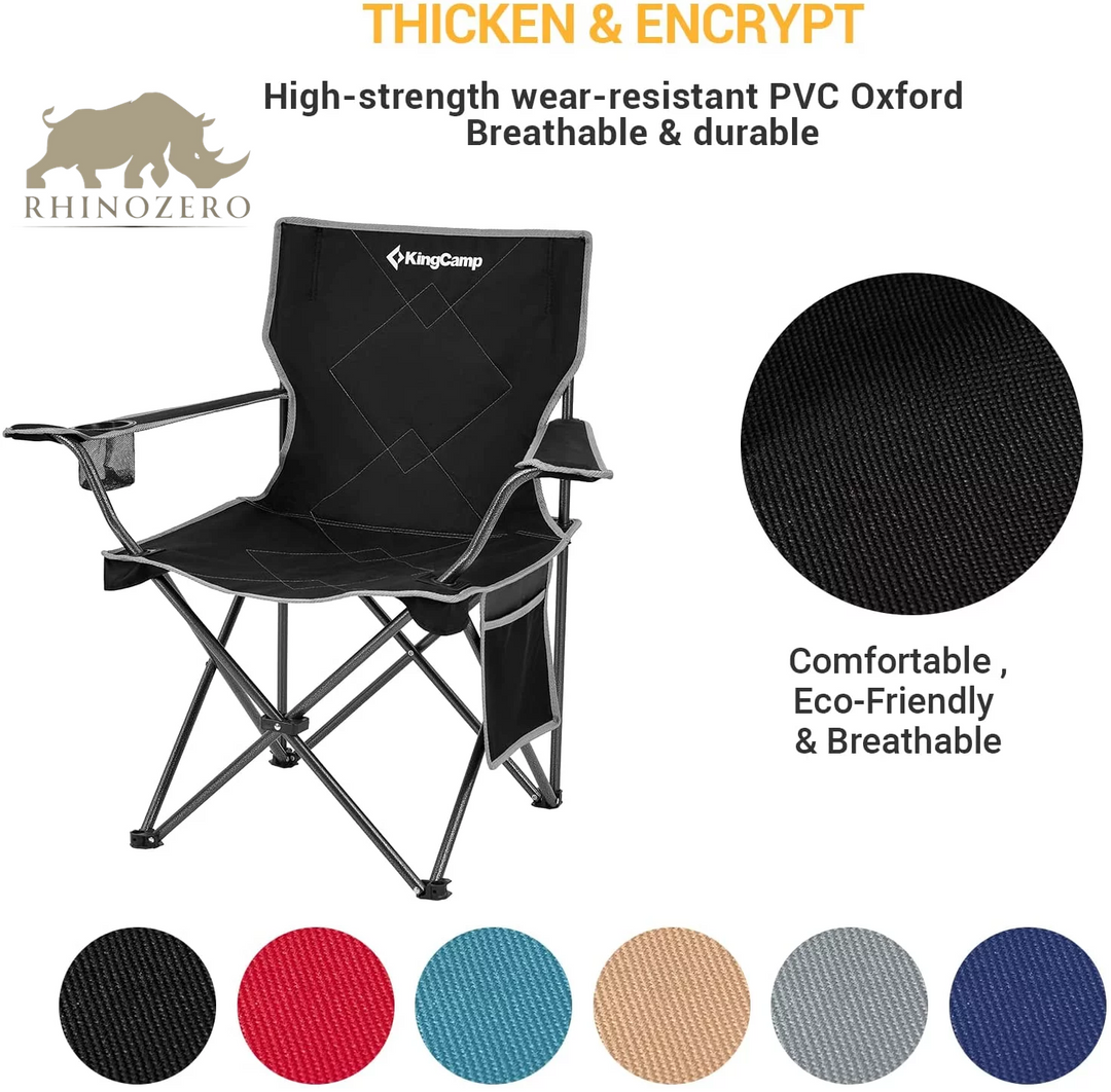 Portable Folding Camping Chair for Adults - Black, Supports Up to 220 lbs