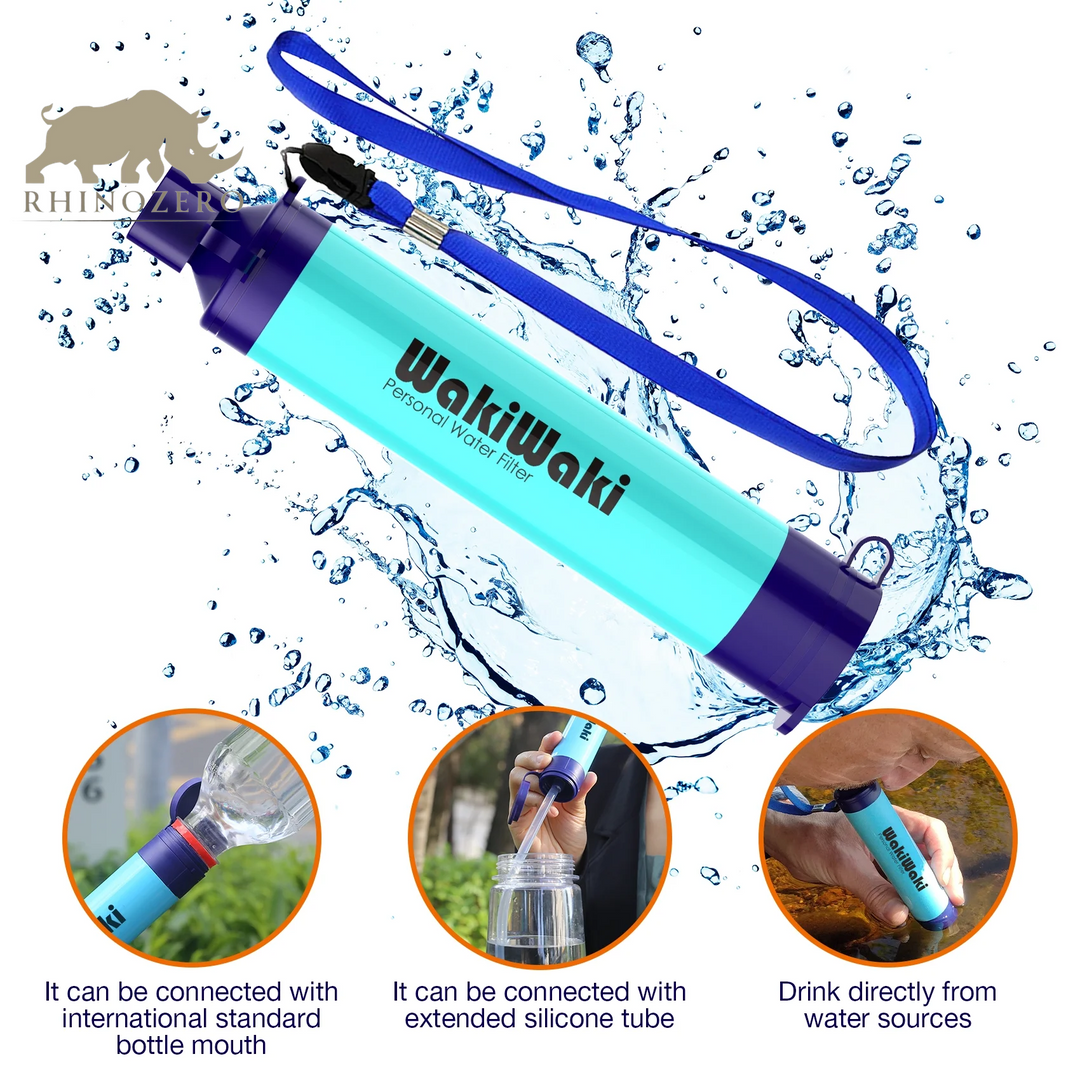 Portable Personal Water Filter Straw - Essential Water Purifier for Hiking, Camping, and Travel (Blue)