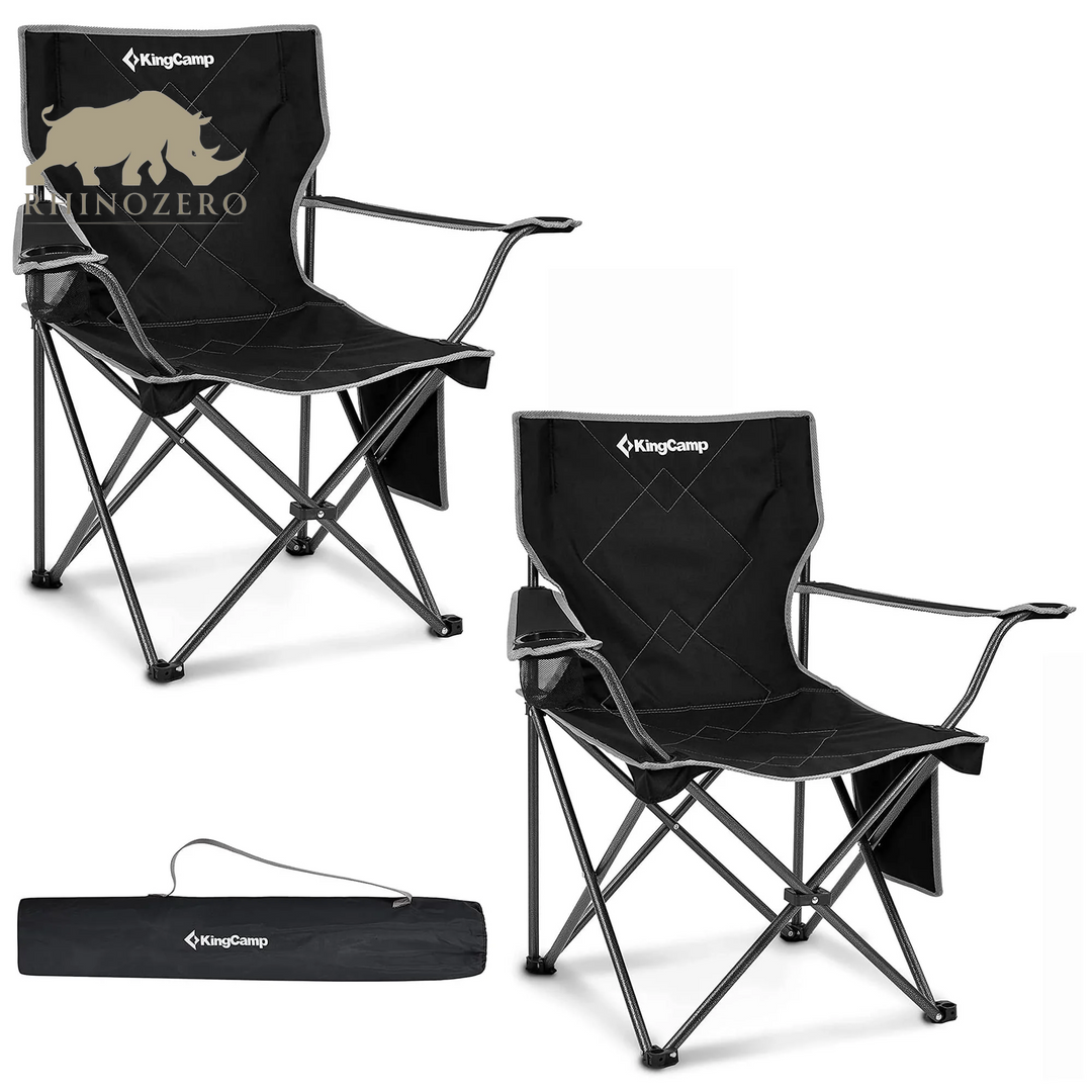 Portable Folding Camping Chair for Adults - Black, Supports Up to 220 lbs