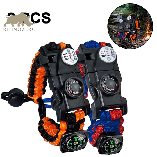 Tactical Emergency Paracord Bracelets Set | Survival Gear with Flint Fire Starter, Whistle, and Compass | Essential Wilderness Survival Kit for Camping and Fishing