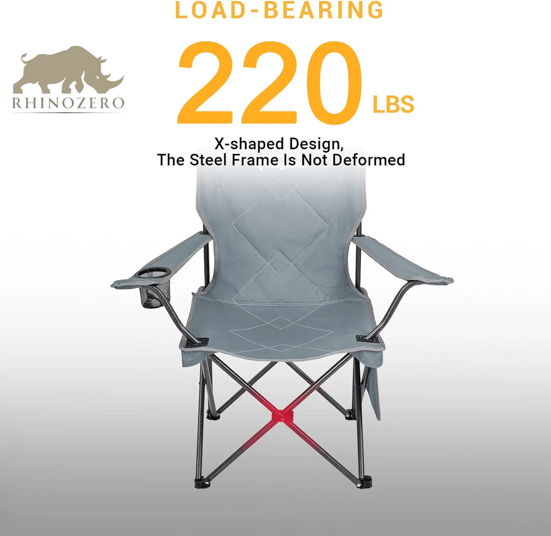 Portable Folding Camping Chair for Adults - Black, Supports Up to 220 lbs