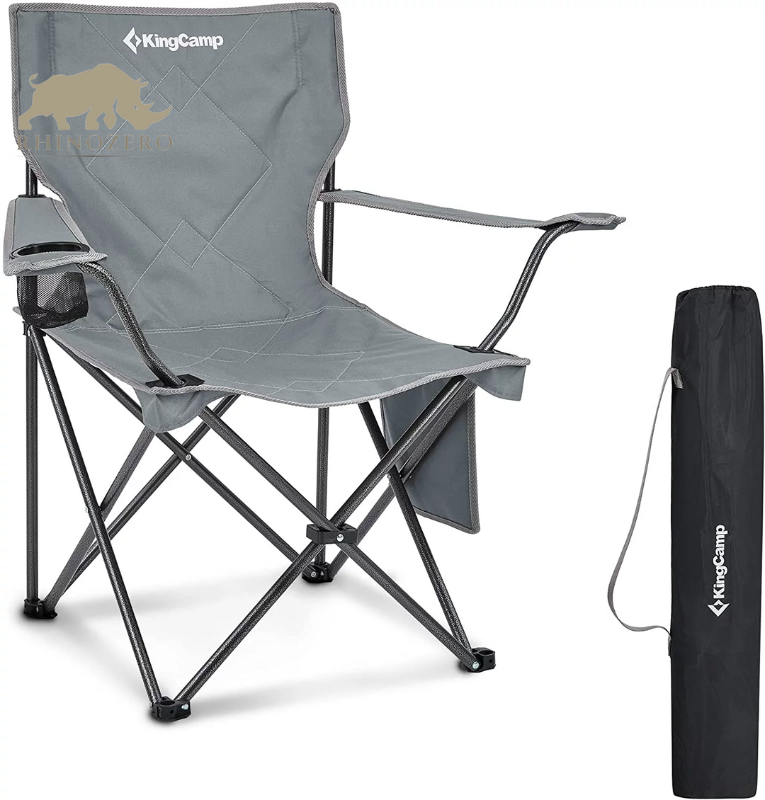 Portable Folding Camping Chair for Adults - Black, Supports Up to 220 lbs