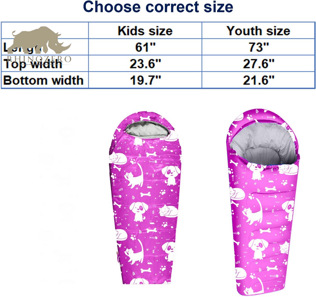 Lightweight Mummy-Style Sleeping Bag for Youth and Kids | Suitable for Indoor and Outdoor Use | Temperature Range: 32°F to 59°F