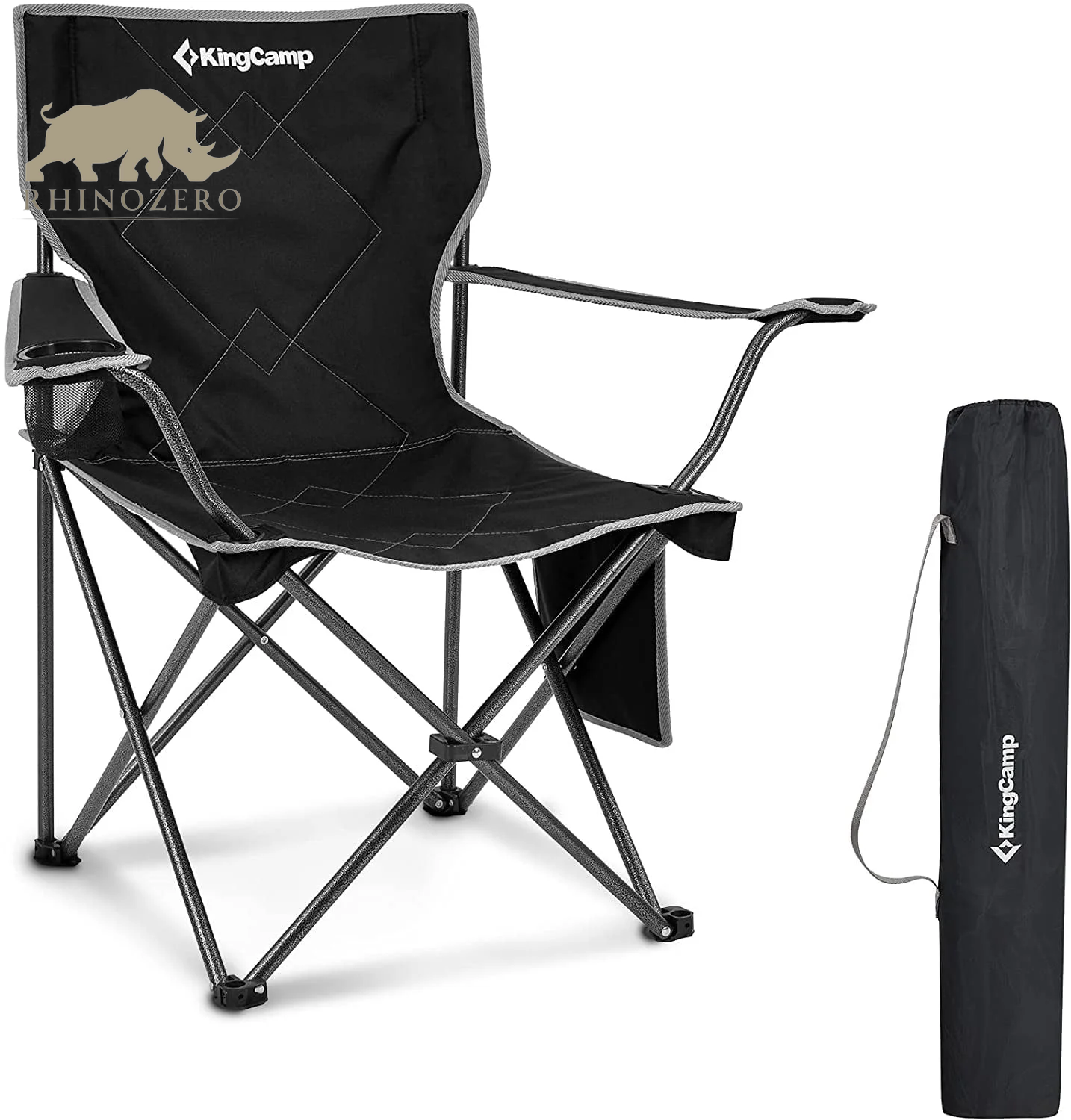 Portable Folding Camping Chair for Adults - Black, Supports Up to 220 lbs