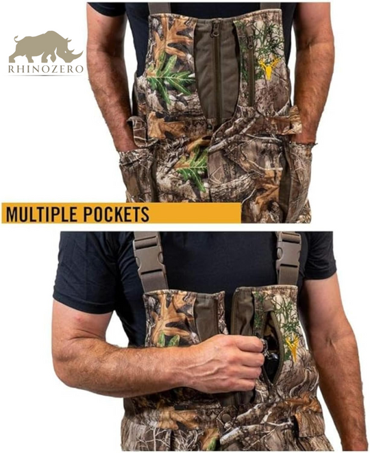 Men's Elite Camo Waterproof Hunting Bibs - Insulated Camouflage Overalls for Cold Weather Conditions