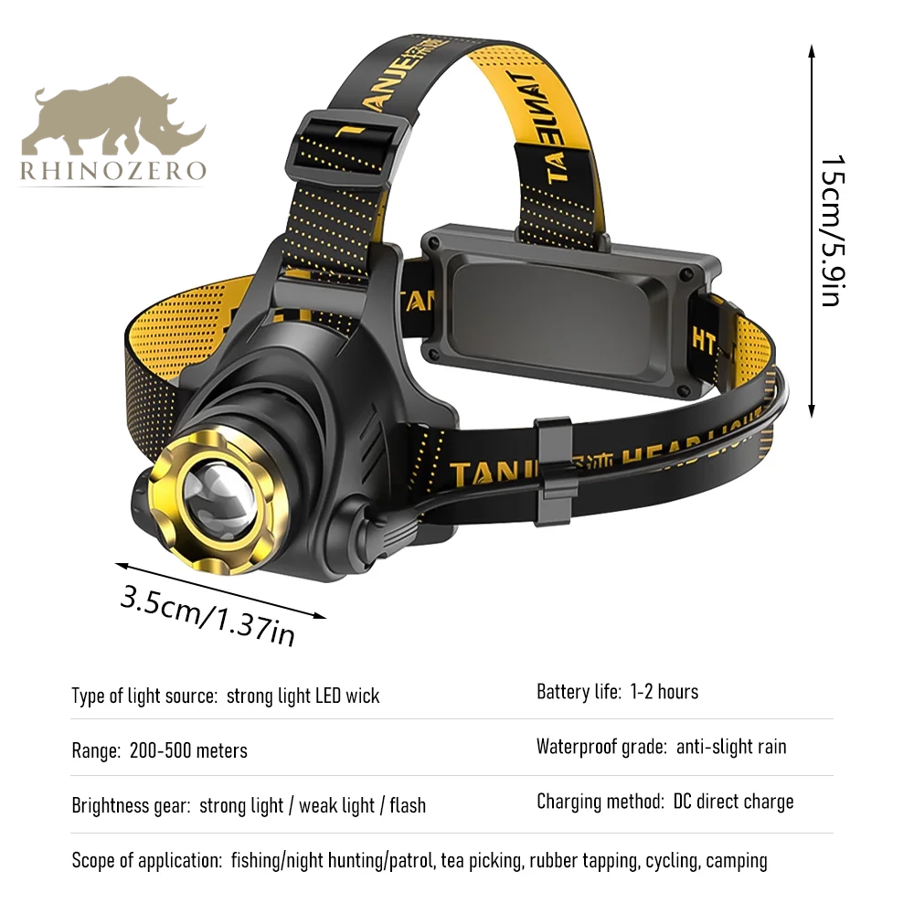 Rechargeable Tactical LED Headlamp - 9900 Lumens, 3 Adjustable Modes, Zoom Function for Adults